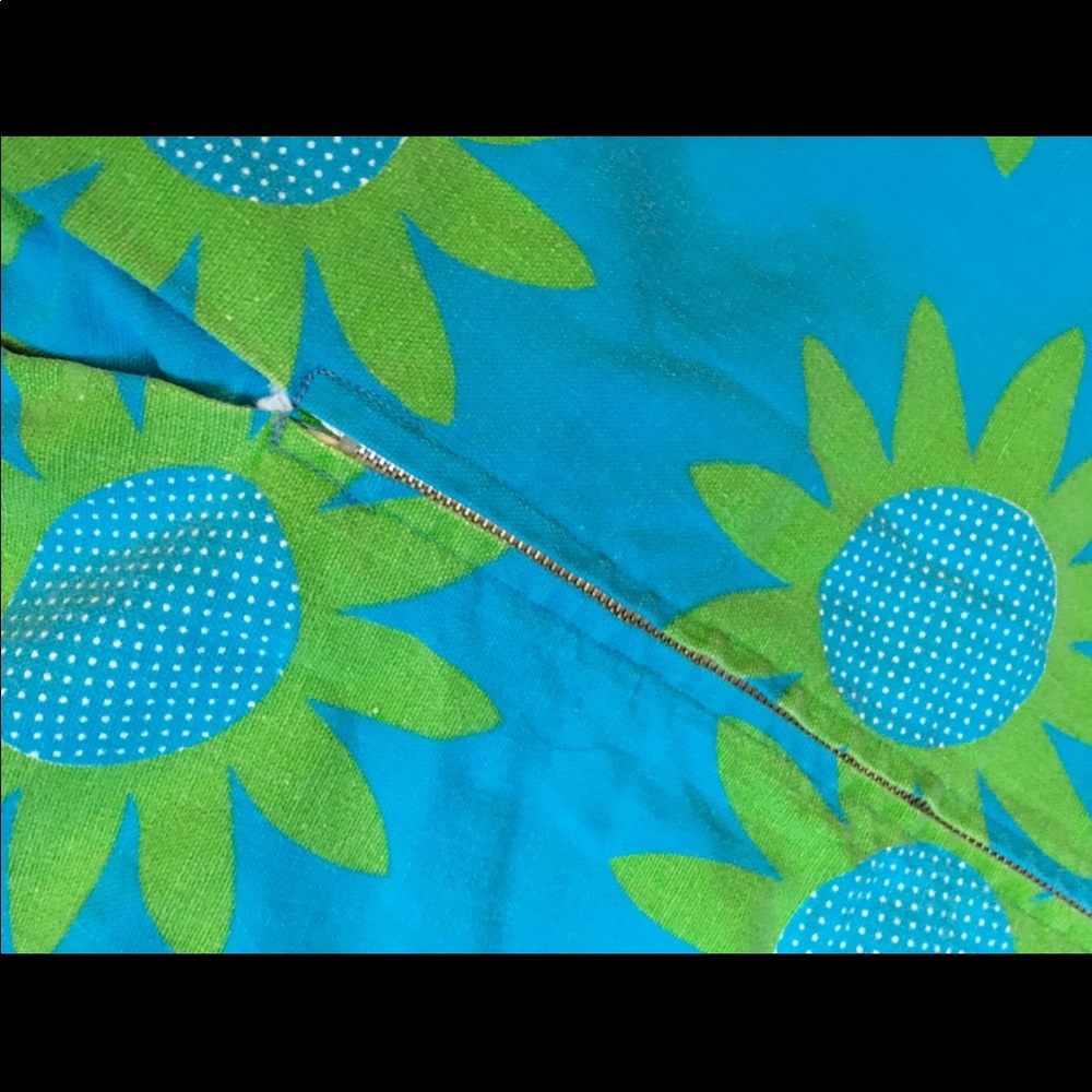 Vintage 60s Romper Maya Blue / Olivine Green Sunflower Looking Romper XS - Picture 4 of 5